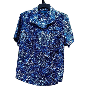 Blue Print Short Sleeve Button Down Women's 2X  pit to Pit  27 1/8” Preworn